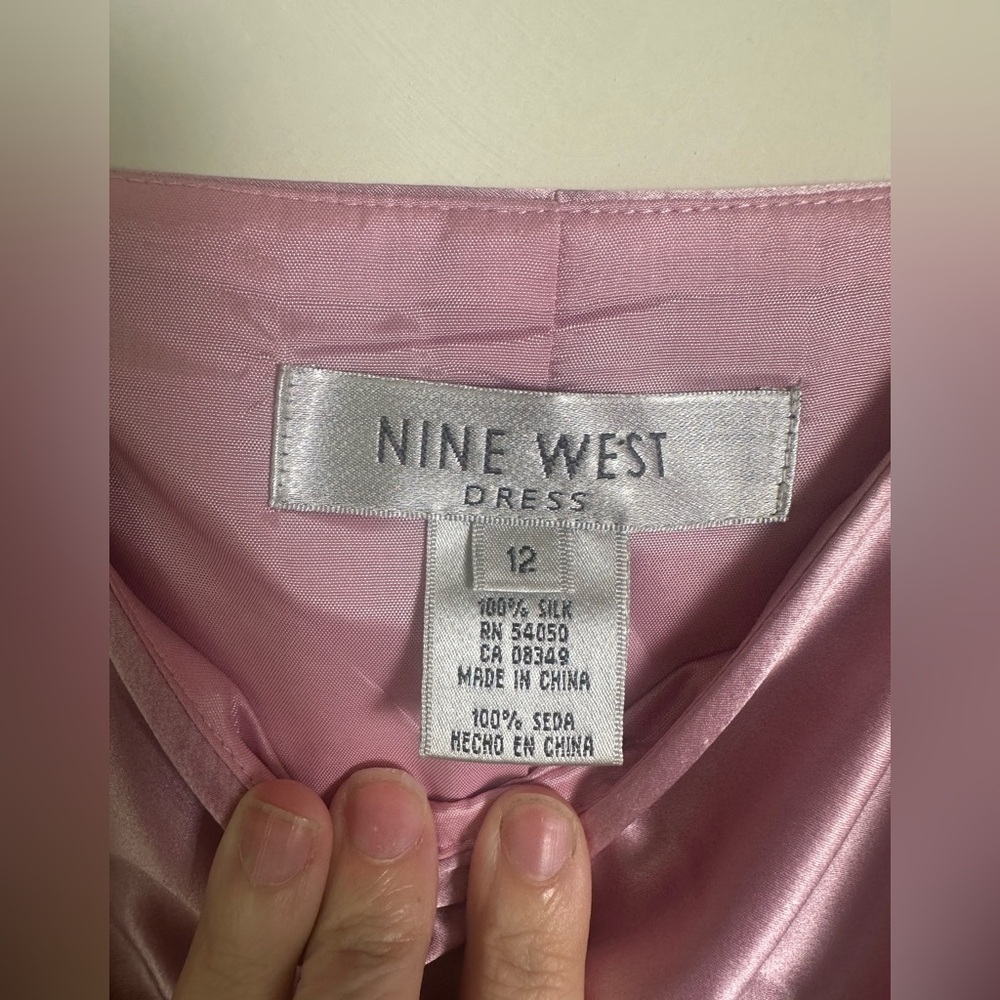 Nine West Pink Tie‎ Front Spaghetti Strap Sundress Size 12 100% Silk - Picture 3 of 4
